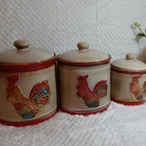 Rooster Canister Set of 3 & Matching Coffee Mug